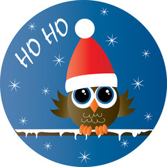 merry christmas lovely little owl sitting on a branch