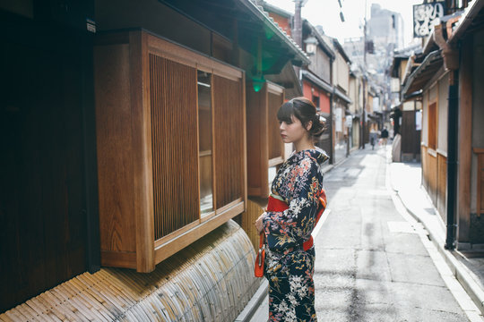 Young woman wearing kimono