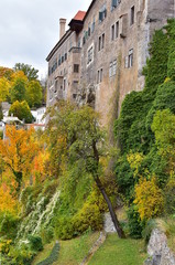 Fototapeta na wymiar Detail of Castle in Český Krumlov, Czech Republic, in autumn