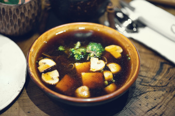 Asian ramen soup with soy sauce