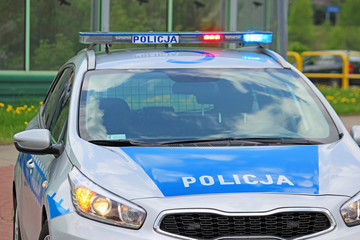 close up on Policja (Police) sign on car. Poland © zbg2