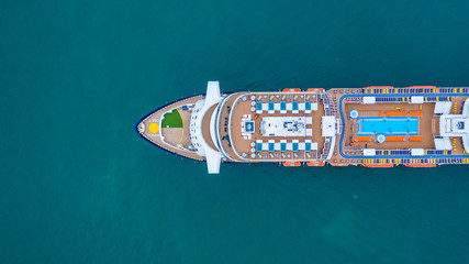 Aerial view large cruise ship at sea, Passenger cruise ship vessel, sailing across the Gulf of...