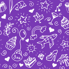 Obraz premium Birthday seamless handdrawn pattern, doodle.