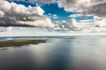 The bridge between Denmark and Sweden viewed from a plane, on a day with no wind