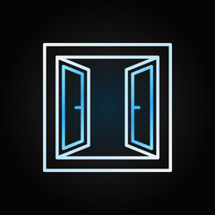 Opened window bright icon - vector concept symbol in thin line style on dark background