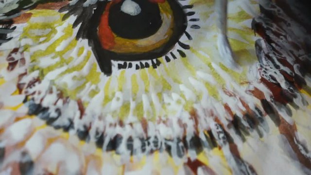 The brush paints the bird's eye
