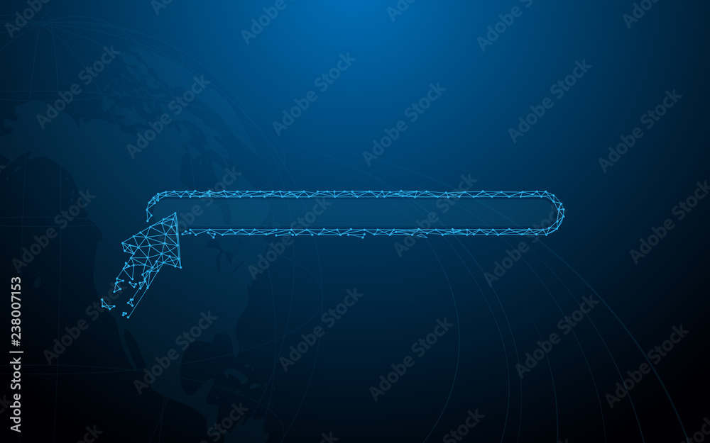 Poster Search bar and Globe map form lines, triangles and particle style design. Illustration vector