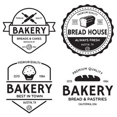Obraz premium Bakery logotypes set. Bakery vintage design elements, logos, badges, labels, icons and objects. Bread house.