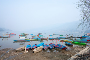 multi-colored boats in Pokhara in Nepal