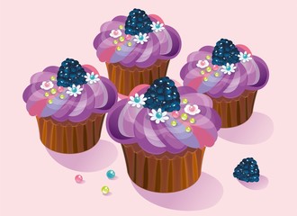 set of colorful cupcakes