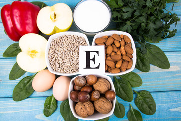 The ingredients of the dishes containing vitamin E. A healthy diet.