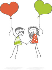 A couple of lovers take off carried by love