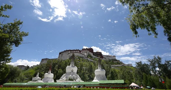 4k Potala & white stupa in Lhasa,Tibet.