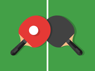 Ping-pong design. Table and rackets for ping-pong. Vector illustration