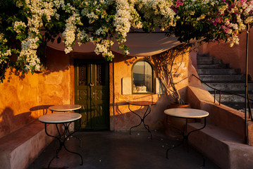 One of the most famous spot at Oia , Santorini early morning illuminated with the first rays of the rising Sun