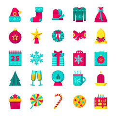 Christmas icons illustration set. Vector winter holiday elements