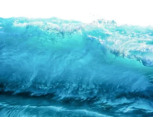 Foto op Canvas Grote blauwe stormachtige zee Golf geïsoleerd op een witte achtergrond. Klimaat natuur concept. Vooraanzicht © tainar