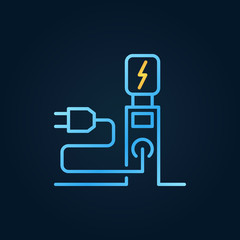 EV charging station colored outline icon. Electric recharging point symbol in thin line style on dark background