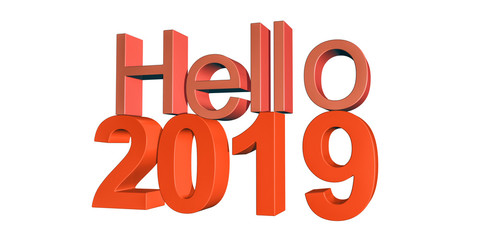 3d illustration of Hello 2019 for new year 2019