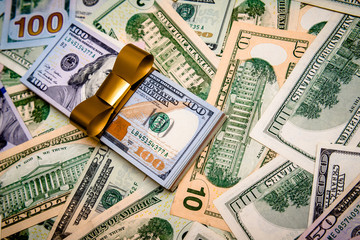 a pack of lies the US currency on background of dollars