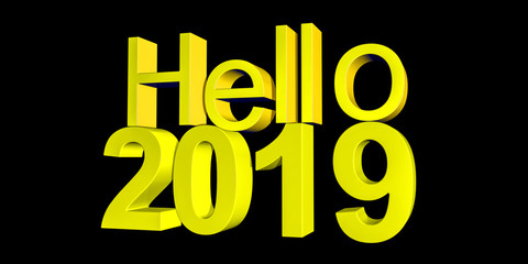 3d illustration of Hello 2019 for new year 2019