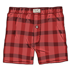 Vector Cartoon Checkered Red Male Underwear. Cotton Mens Briefs