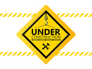 Under construction website page with black and yellow striped borders vector illustration. Border stripe web, warning banner