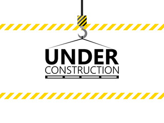 Under construction website page with black and yellow striped borders vector illustration. Border stripe web, warning banner