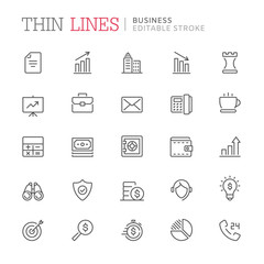 Collection of business related icons. Editable stroke