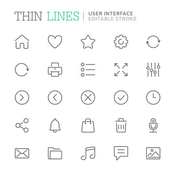 Collection of user interface related line icons. Editable stroke