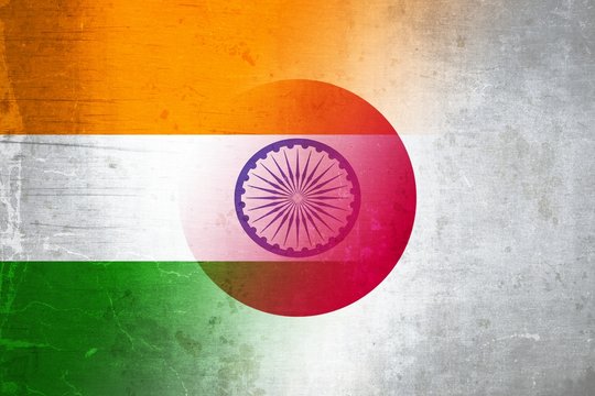 India and Japan grunge flag mix