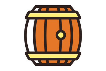 wooden barrel of beer, a linear flat color icon