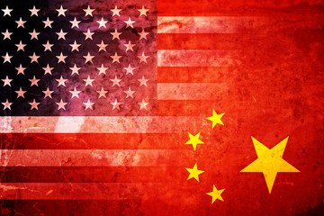Grunge USA and China flag graphic