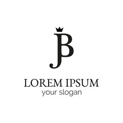 Creative vector logo template. Monogram JB with crown. Monochrome logotype. Simple badge for your company. Corporate identity. EPS10. Design element.