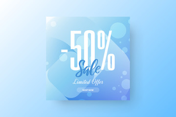 Exclusive abstract -50% sale vector banner template. Premium quality marketing limited offer discount social media promotion illustration layout. Creative fashion colorful advertising shopping design.