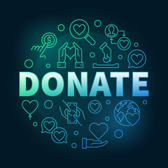 Donate round vector colored illustration in thin line style on dark background