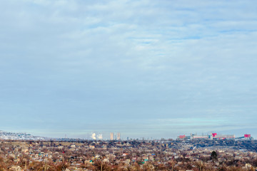 Winter landscape in the industrial zone.