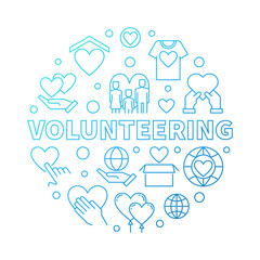 Volunteering round vector blue illustration in thin line style on white background
