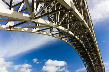 Fototapeta na wymiar View of Britannia Bridge's colossal steel arch