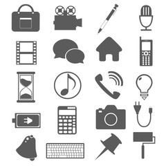 アイコン素材　キーボード　砂時計　通話　マイク　計算機　ビデオ　SNS　電話　ペン　カメラ等