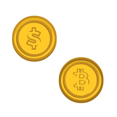 dollar coin and bit coins isolated on white background