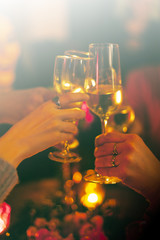 Winter holiday concept, new year 2019, champagne cheers