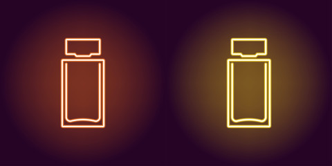 Neon perfume bottle, glowing icon. Vector sign