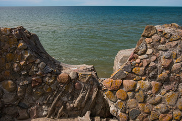 Ruins of Northern Forts on the beach of the Baltic sea, part of an old fort in the former Soviet base Karosta in Liepaja, Latvia