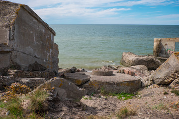 Ruins of Northern Forts on the beach of the Baltic sea, part of an old fort in the former Soviet base Karosta in Liepaja, Latvia