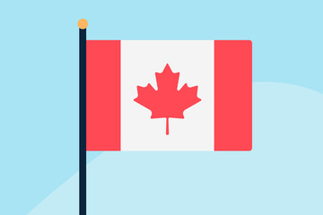 Fototapeta na wymiar the flag of Canada, flat illustration on sky background