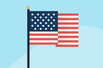 Fototapeta premium American flag, flat illustration on sky background