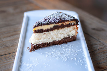 Coconut cake on white plate