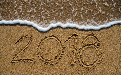 New Year 2019 is coming concept. Happy New Year 2019 replace 2018 concept on the sea beach