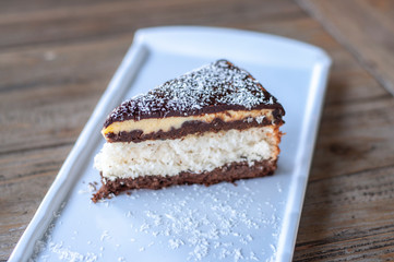 Coconut cake on white plate